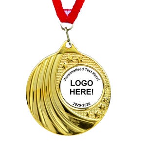 100 Personalised 50mm Medals! Sports Days, Birthdays, Football Festivals! Selection of Ribbons, medal includes logo and text!