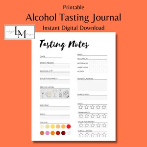 Alcohol Tasting Journal Diary Review Printable Drinks Tasting Journal Beer Tasting Spirits Tasting