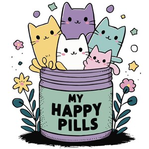 Zelfhulp Kawaii My Happy Pills Cat Jar: My Daily Dose of Happiness Geestelijke gezondheid sticker glanzende zelfklevende sticker