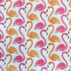 decoupage napkins, flamingo pattern paper napkins, 3 individual tropical bird cocktail napkins for decoupage mixed media paper crafts