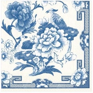 decoupage napkins, chinoiserie paper napkins, 3 individual cocktail blue and white rose napkins for decoupage mixed media paper crafts