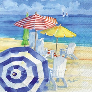Decoupage napkins, beach scene paper napkins, 3 individual beach chair cocktail napkins for decoupage mixed media and many other crafts