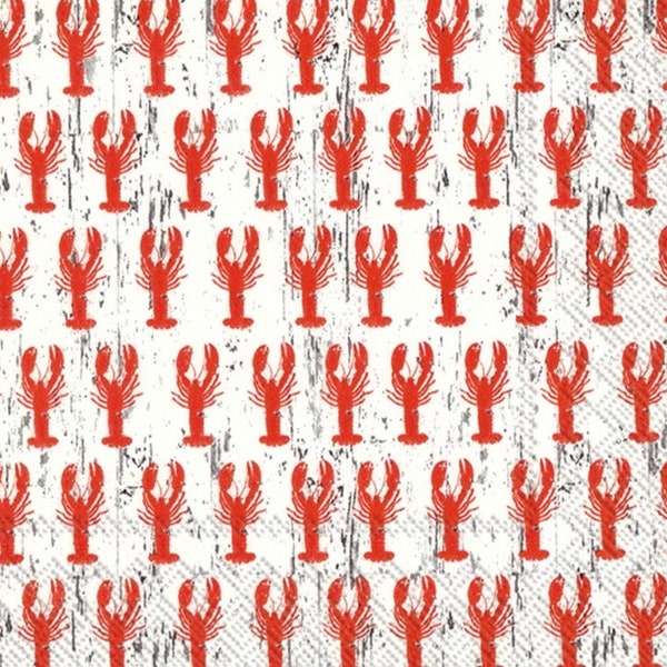 Napkins for decoupage, 3 red lobster paper cocktail napkins for crafts, beach craft supplies