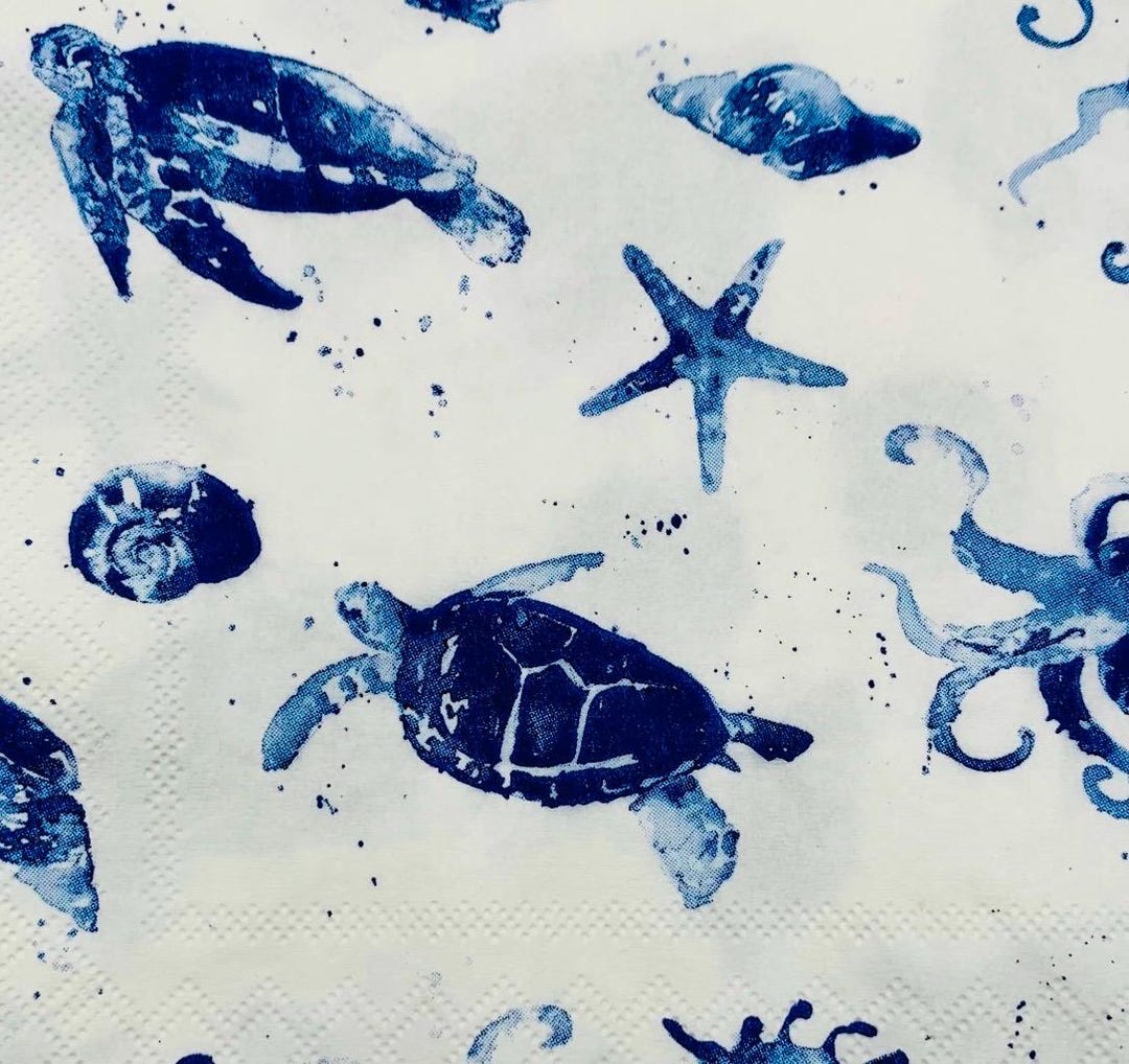 Turtle Napkin Tutorial Blue Sea Turtle Decoupage Napkin, 3 Individual Cocktail Napkins for ...