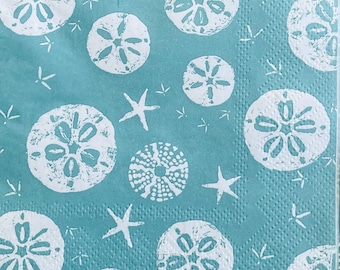 Decoupage napkins, sand dollar paper napkins, 3 individual cocktail size beach napkins for crafts