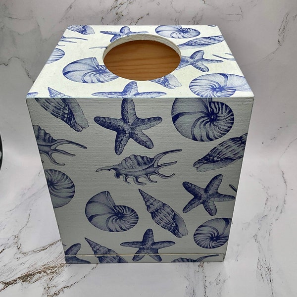 Decoupaged tissue box cover, wood tissue box cover, tissue holder