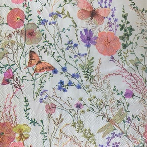 decoupage napkins, butterfly flower paper napkins, 3 individual dragonfly floral cocktail napkins for decoupage mixed media paper crafts