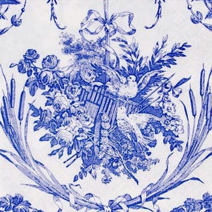 decoupage napkins,toile blue and white paper napkins, 3 individual chinoiserie cocktail size napkins for decoupage scrapbook card making