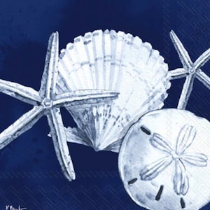 sand dollar decoupage napkins, 3 starfish paper cocktail napkins for decoupage mixed media journaling scrapbooking and many paper crafts