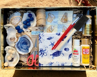 Beach DIY oyster ornament kit, Coastal beach kit, adult craft kits, DIY kits