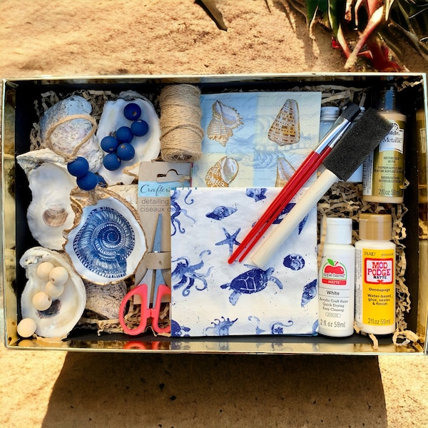 Beach DIY oyster ornament kit, Coastal beach kit, adult craft kits, DIY kits