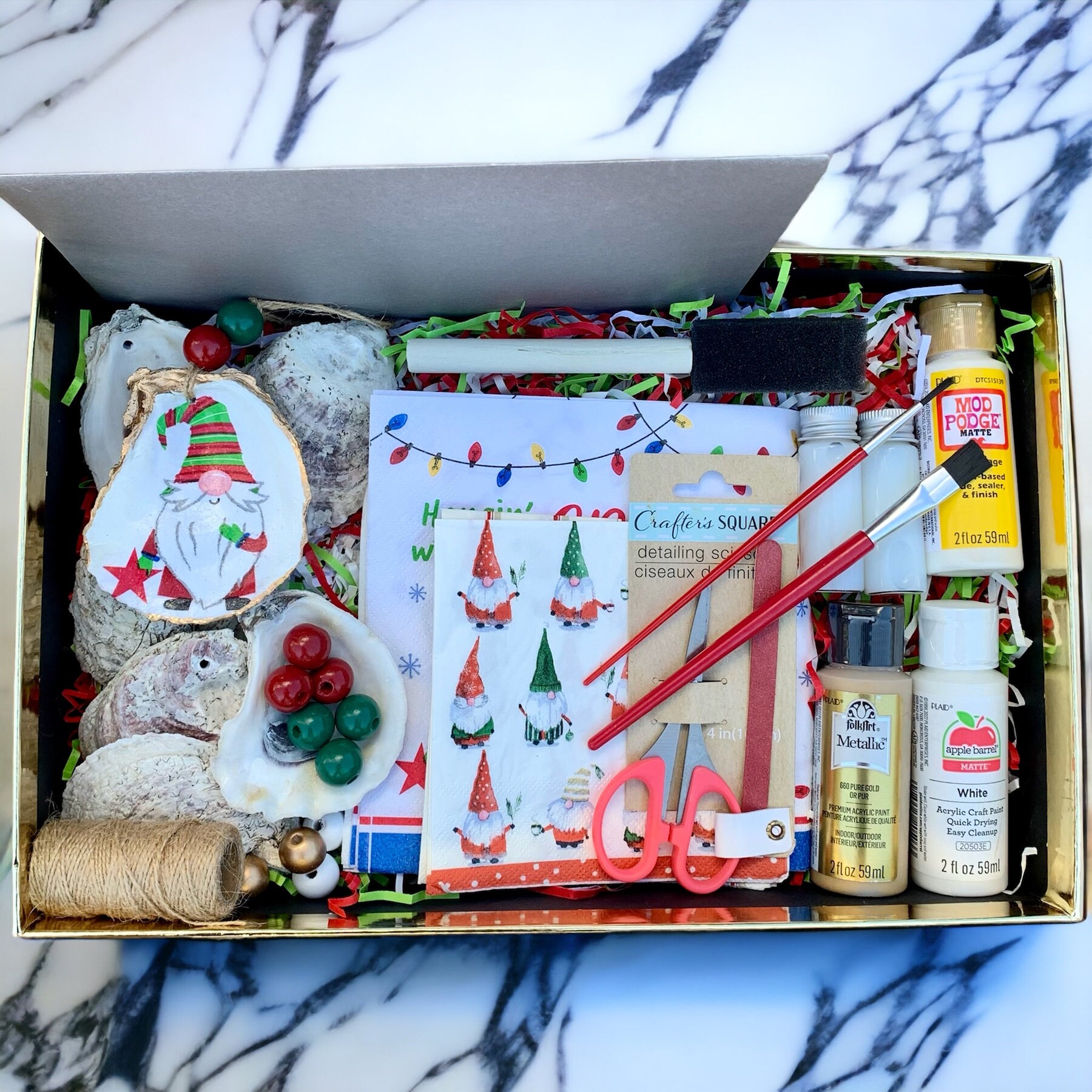 Gnome oyster ornament kit, Decoupaged DIY ornament kit, Gnome oyster ornament