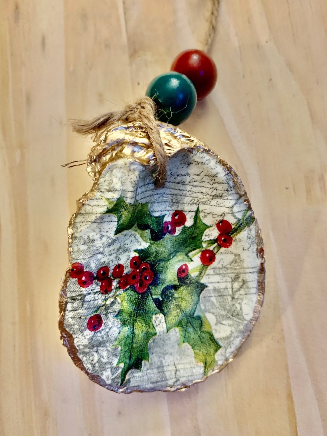 Oyster Shell Ornament Decoupaged Oyster Shell Ornament Etsy