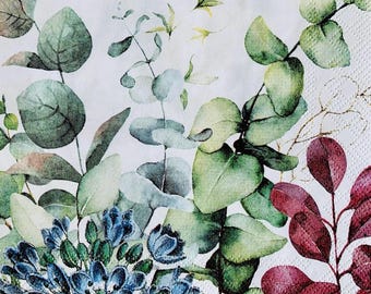 Eucalyptus Paper Napkins: Mint Leaf Cocktail Napkins for Decoupage - Set of 3