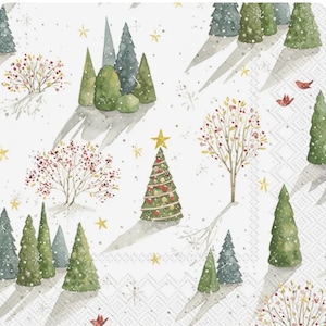 decoupage napkins, Christmas winter scene paper napkins, 3 individual cocktail size napkins for scrapbook card making crafts