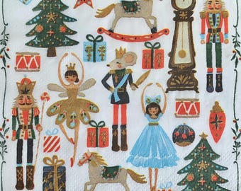 decoupage napkins, Christmas nutcracker paper napkins, 3 individual ballerina cocktail size napkins for decoupage scrapbook cardmaking craft