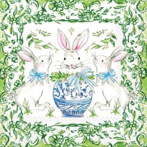 decoupage napkins, Easter bunny paper napkins, 3 individual chinoiserie luncheon size napkins for decoupage, mixed media, scrapbooking