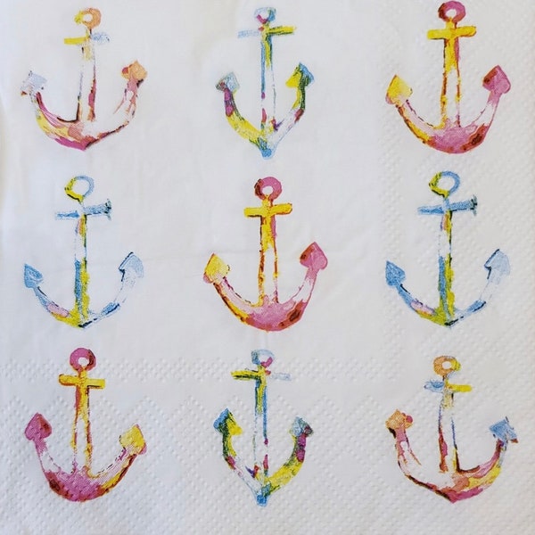 Anchor napkins for decoupage, 3 anchor paper cocktail napkins for decoupage mixed media scrapbooking cardmaking and many other paper crafts