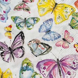 decoupage napkins, butterfly paper napkins, 2 individual insect guest size napkins for decoupage scrapbook card making crafts