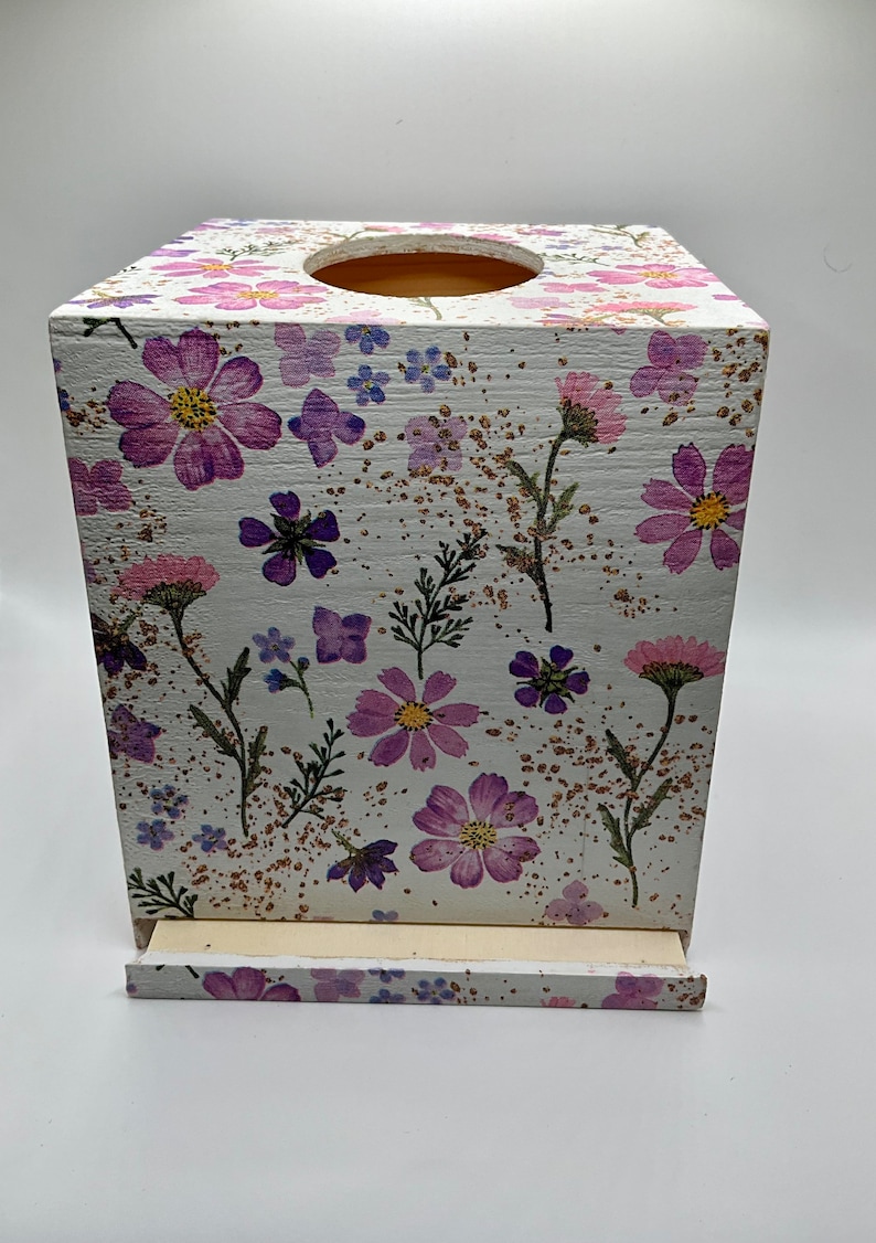 Decoupaged Flower Wood Tissue Box Cover Etsy