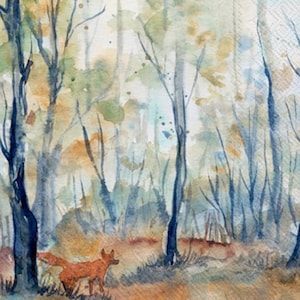 decoupage napkins, fox in the woods paper napkins, 3 individual nature paper cocktail napkins for decoupage mixed media scrapbooking crafts