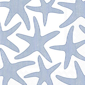 decoupage napkins, starfish paper napkins, 3 individual blue and white nautical luncheon size napkins for decoupage mixed media scrapbook