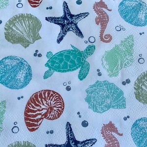 Sea turtle decoupage napkins, seahorse paper cocktail napkins for decoupage multi media cardmaking scrapbooking and many other crafts