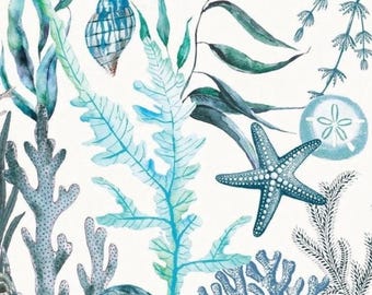 ocean napkins for decoupage, 3 coral paper cocktail napkins for decoupage mixed media card making scrapbooking and many other paper crafts