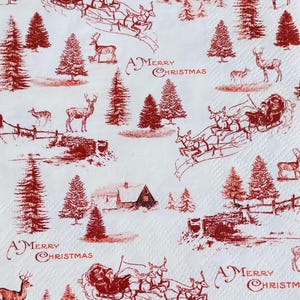 decoupage napkins, vintage Christmas paper napkins, 3 individual Santa clause paper napkins for scrapbook card making crafts