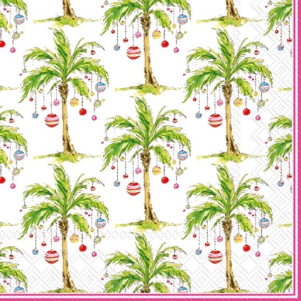 Christmas decoupage napkins, Christmas palm tree lunch napkins, 3 individual paper napkins for decoupage scrapbooking cardmaking paper craft