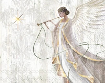 Decoupage napkins, angel paper napkins, 3 individual religious Christmas cocktail size napkins for decoupage scrapbook card making crafts