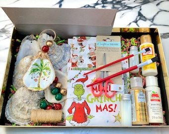 DIY Christmas ornament kit, shell adult craft kit, oyster ornament DIY kit