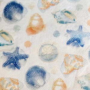 decoupage napkins, seashell paper napkins, 3 individual sanddollar starfish cocktail napkins for decoupage scrapbook cardmaking paper crafts
