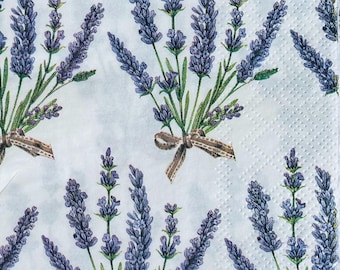 decoupage napkins, lavender paper napkins, 2 individual guest size purple flower napkins for decoupage scrapbook card making crafting