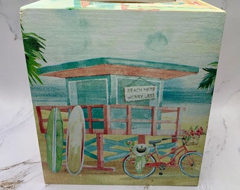 Beach wood tissue box cover, Beach house decor