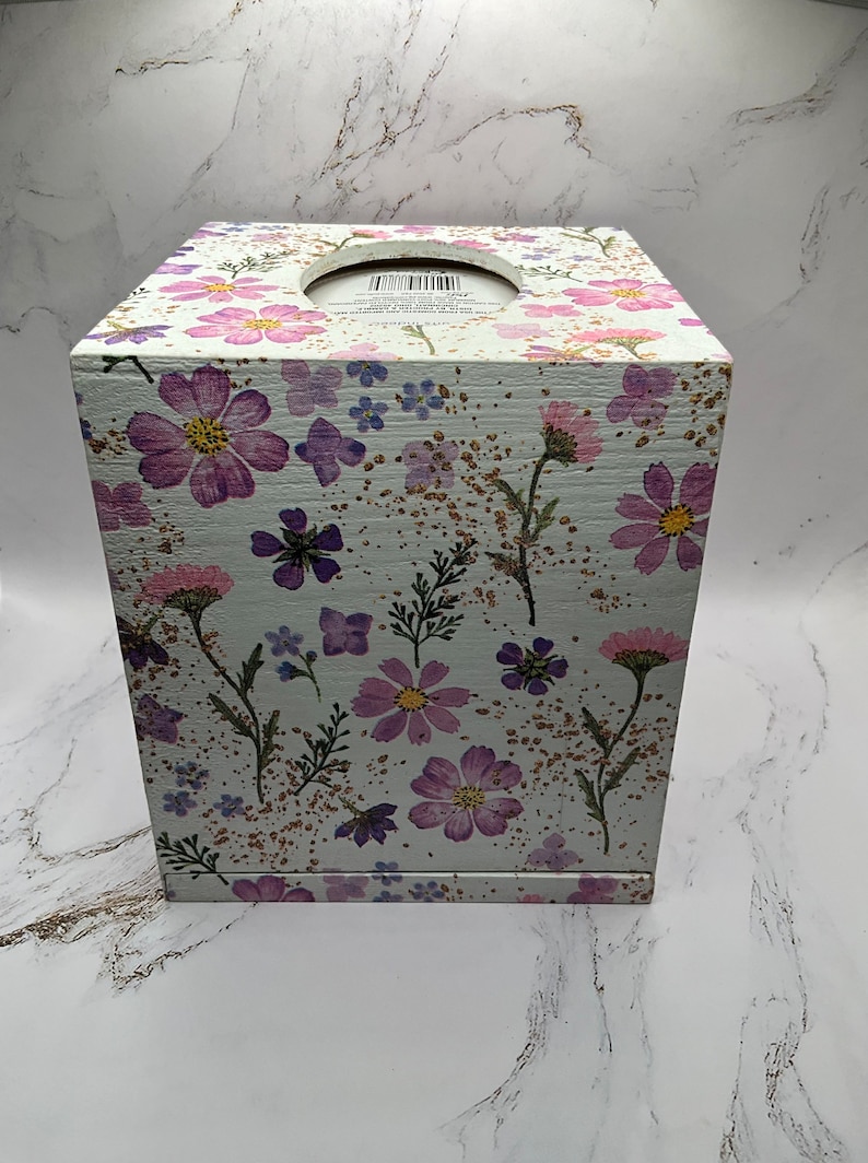 Decoupaged Flower Wood Tissue Box Cover Etsy