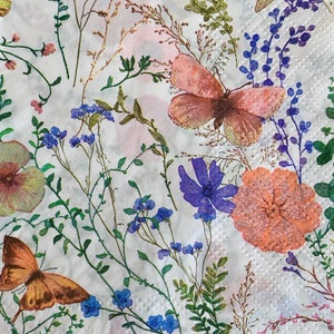 decoupage napkins, butterfly paper napkins, 2 guest size dragonfly and flower napkins for decoupage mixed media scrapbooking paper crafts