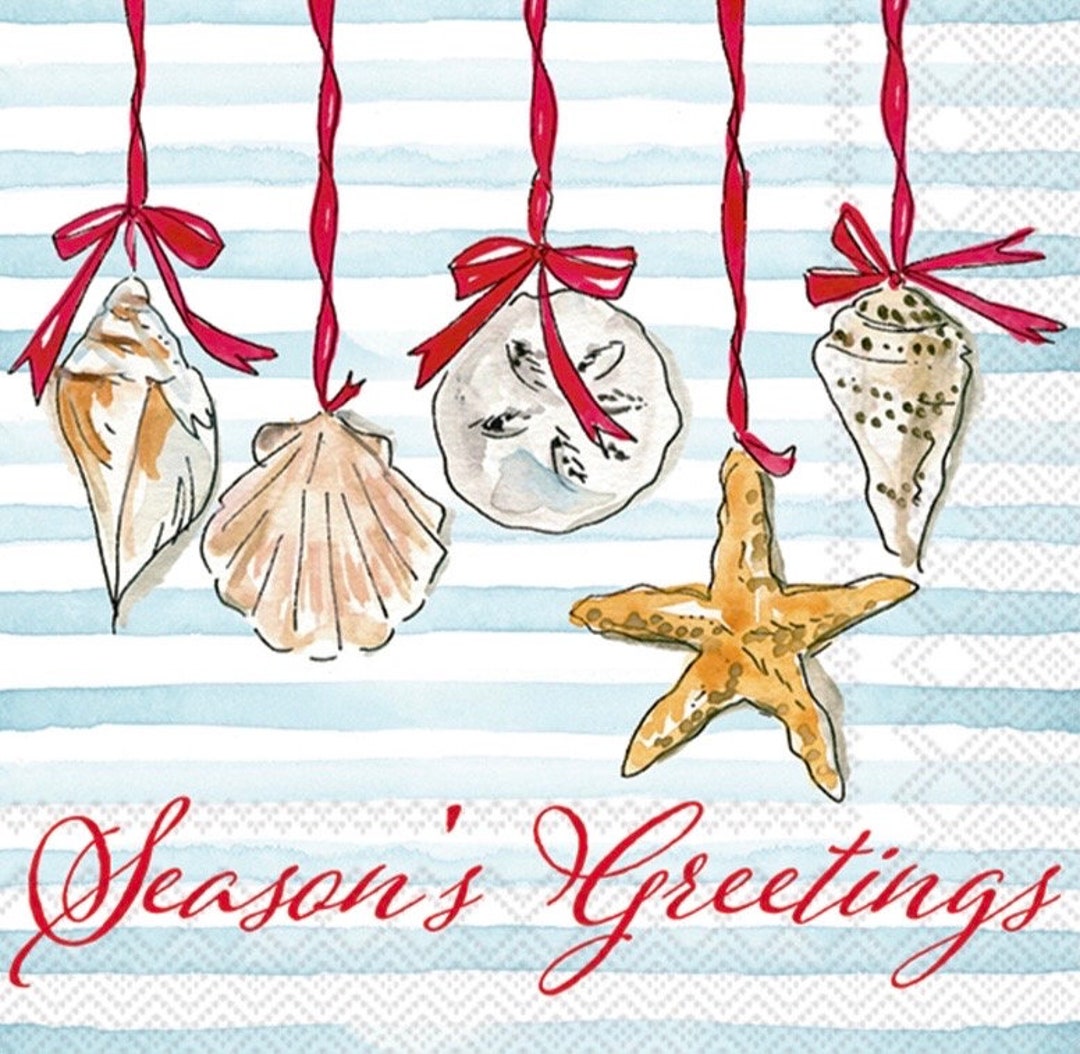 Shell Paper Napkins Cocktail Napkins for Decoupage, Seashell Christmas Paper Napkins for ...
