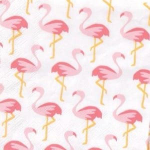 decoupage napkins, pink flamingo paper napkins, 3 individual beach bird cocktail napkins for decoupage mixed media scrapbook paper crafts