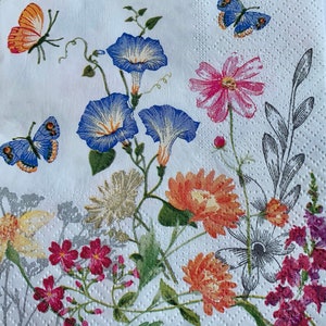 decoupage napkins, 3 flower and butterfly paper cocktail napkins for decoupage mixed media scrapbooking and many other paper crafts