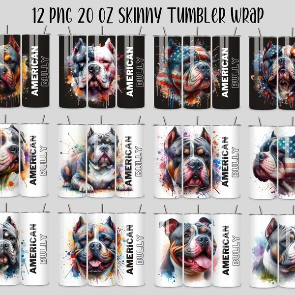 12 PNG American Bully 20oz Sublimatie Skinny Tumbler wrap Digitale Download, 300dpi