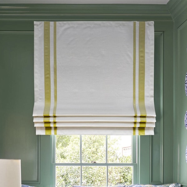 Roman Shade With Trims And Lining, Window Blinds, Light Filtering, Custom Size Shades Available