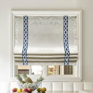 Roman Shade With Trim And Lining, Window Blinds, Light Filtering, Custom Size Shades Available