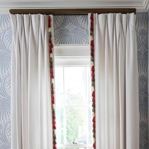 White Cotton Linen Curtain Panels With Tassels, Beautiful Custom Curtains And Drapes, Available In Extra Long Length