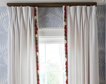 White Cotton Linen Curtain Panels With Tassels, Beautiful Custom Curtains And Drapes, Available In Extra Long Length