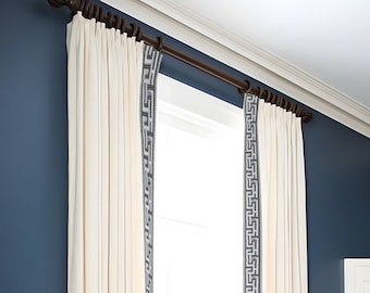 White Cotton Linen Curtain Panels With Trims, Beautiful Custom Curtains And Drapes, Available In Extra Long Length