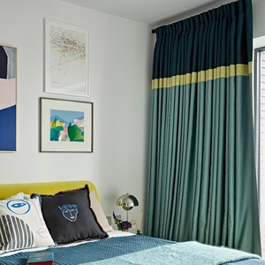 Color Block Silk Curtain Panels, Beautiful Custom Curtains And Drapes, Available In Extra Long Length