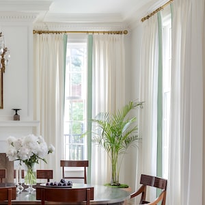 White Cotton Linen Curtain Panels With Trims, Beautiful Custom Curtains And Drapes, Available In Extra Long Length