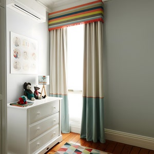Color Block Cotton Linen Curtain Panels, Beautiful Custom Curtains And Drapes, Available In Extra Long Length