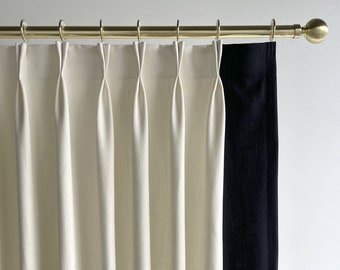 Color Block Cotton Linen Curtain Panels, Beautiful Custom Curtains And Drapes, Available In Extra Long Length